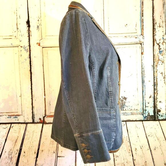 Carol's Denims Classic Jacket Velvet Trim Size 2XL Medallion Pocket Buttons - Picture 5 of 10